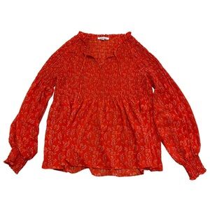 Rose + Olive Red Floral Smocked Blouse - Size XL